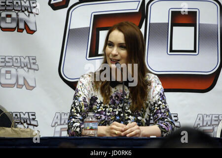 Washington, District of Columbia, USA. 17th June, 2017. Felicia Day, writer/producer/actress on the web series ''The Guild'' and actress in television shows such as ''Buffy the Vampire Slayer'' and ''Eureka, '' answering questions during a session at Awesome Con 2017. Credit: Evan Golub/ZUMA Wire/Alamy Live News Stock Photo