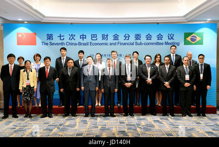 Shanghai, China. 18th June, 2017. Attendees pose for photo before the 7th China-Brazil Economic and Financial Sub-committee Meeting in Shanghai, east China, June 18, 2017. Credit: Li Xin/Xinhua/Alamy Live News Stock Photo