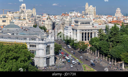 Madrid, Aerail View over Gran Via, Spain Stock Photo