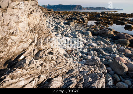 Rocky beach landscape in Gros Morne National Park, near Rocky Harbour, Newfoundland, Canada Stock Photo