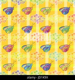 Butterflies on a plaid background. Seamless pattern. Illustration for your design. Stock Vector