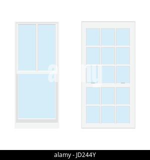 Vector collection of various windows types. For interior and exterior use. Flat style. White window isolated on white background. Closed realistic vec Stock Vector