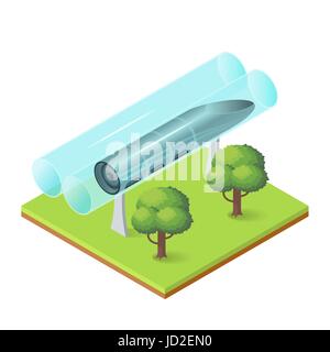 Vector illustration of isometric futuristic transport. High speed transportation of passengers and goods in tubes. Stock Vector