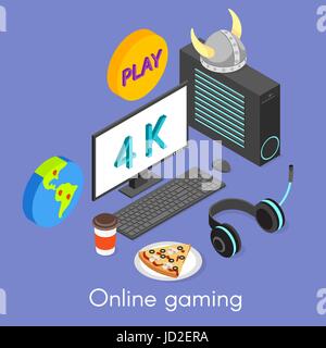 Vector isometric concept for online gaming. Stock Vector