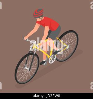 Isometric man on bicycle. Flat style, fitness, people, sport. Stock Vector