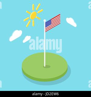 Isometric 3d icon of American flag. United States of America, flat style, website Stock Vector