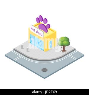 Vector Isometric 3d illustration of pet shop. Stock Vector