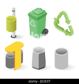 Vector isometric set of waste cans. Stock Vector