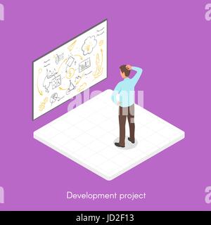 Isometric 3d vector illustration of project development process. Stock Vector