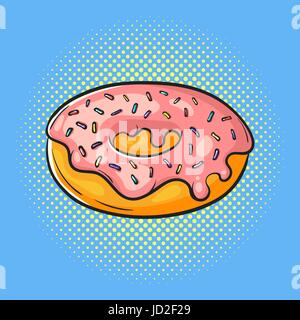 Vector hand drawn pop art illustration of donut. Fast food. Retro style. Hand drawn sign. Illustration for print, web. Stock Vector