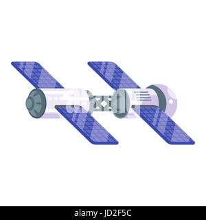Vector flat style illustration of space station with solar cells. Isolated on white background. Stock Vector