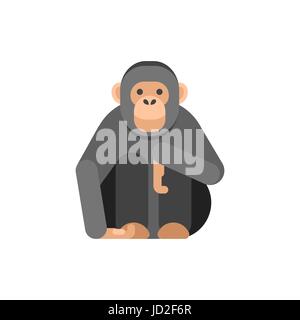 Vector flat style illustration of monkey. Icon for web. Isolated on white background. Stock Vector