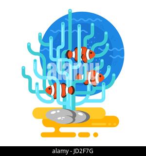 Vector flat style illustration of aquarium. Icon for web. Isolated on white background. Stock Vector