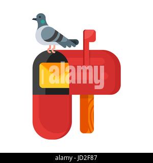 Vector flat style illustration of post pigeon. Icon for web. Isolated on white background. Stock Vector