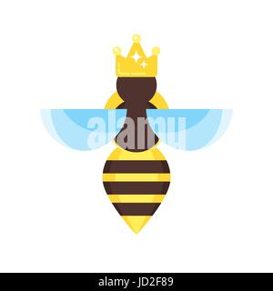 Vector flat style illustration of queen bee. Icon for web. Isolated on white background. Stock Vector