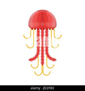Vector flat style illustration of jelly fish. Icon for web. Isolated on white background. Stock Vector