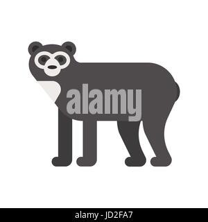 Vector flat style illustration of spectacled bear. Icon for web. Isolated on white background. Stock Vector