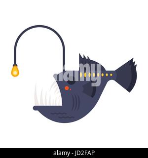 Vector flat style illustration of angler fish. Icon for web. Isolated on white background. Stock Vector