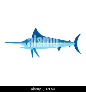 Vector flat style illustration of marlin. Icon for web. Isolated on white background. Stock Vector