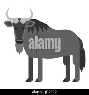 Vector flat style illustration of black wildebeest . Icon for web. Isolated on white background. Stock Vector