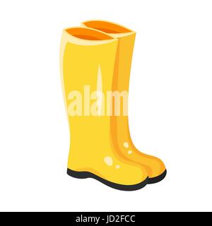 Vector cartoon style illustration of yellow rubber boots. Icon for web. Isolated on white background. Stock Vector