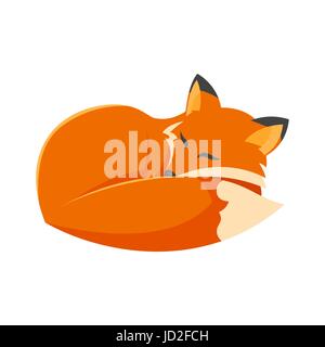 Vector cartoon style illustration of sleeping fox. Icon for web. Isolated on white background. Stock Vector