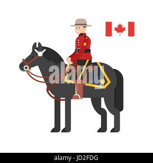 Vector flat style illustration of Royal Canadian Mounted Police. Icon for web. Isolated on white background. Stock Vector