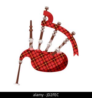 Vector flat style Scottish traditional musical instrument bagpipes. Icon for web. Isolated on white background. Stock Vector