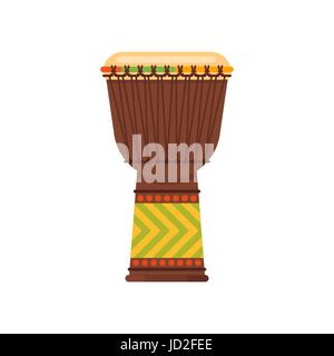 Vector flat style African drum musical instrument djembe. Icon for web. Isolated on white background. Stock Vector