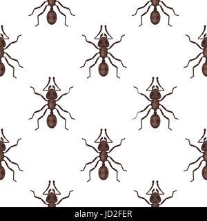 Vector flat style seamless pattern with ants. Icon for web. Isolated on white background. Children's wallpaper. Stock Vector