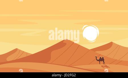 Vector cartoon style background with hot desert landscape. Stock Vector