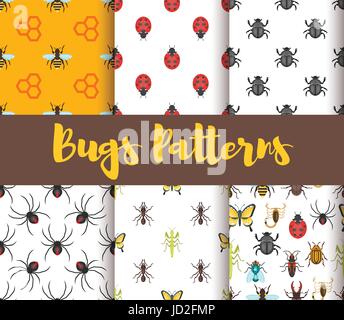 Vector flat style set of patterns with bugs. Stock Vector