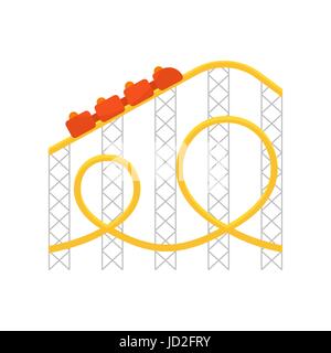 Vector flat style illustration of roller coaster. Isolated on white background. Icon for web. Stock Vector