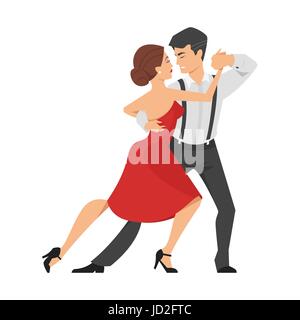 Vector flat style illustration of couple dancing tango. Isolated on white background. Icon for web. Stock Vector