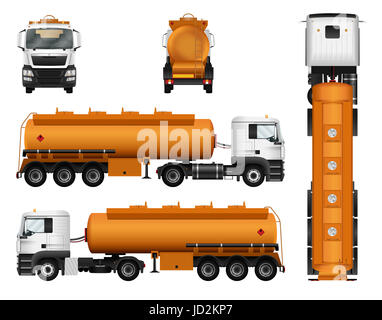 Gas tanker truck trailer illustration. Isolated cargo car on white background. Stock Photo