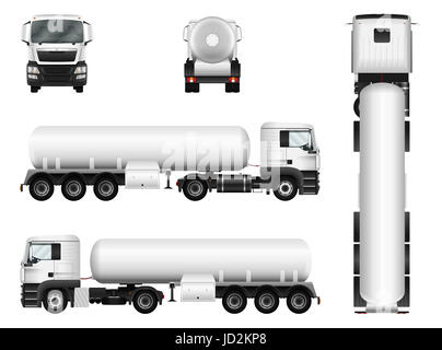 White truck whith trailer. Isolated tank car on white background. Stock Photo