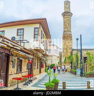 ANTALYA, TURKEY - MAY 6, 2017: The Kesik Minare Cami (Broken Minaret Mosque) is the ancient landmark, that was built as the Roman Temple, than convert Stock Photo