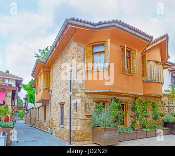 The old stone Ottoman mansion, hidden in maze of Kaleici district streets, Antalya, Turkey. Stock Photo