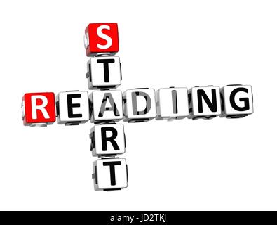 3D Crossword Start Reading on white background Stock Photo