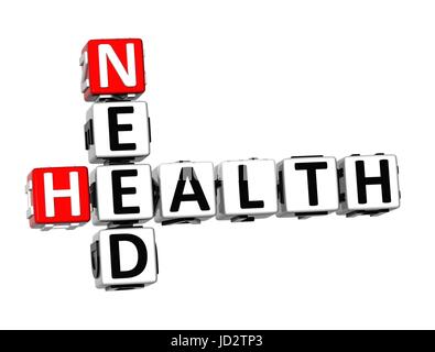 3D Crossword Need Health on white background Stock Photo