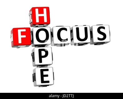 3D Crossword Focus Hope on white background Stock Photo