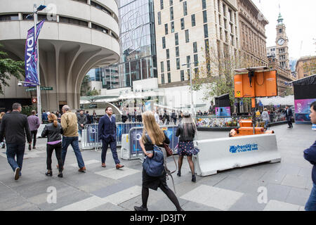 street barriers erected in Martin Place as a security measure during Vivid Sydney,Sydney,Australia Stock Photo
