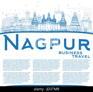 Outline Nagpur Skyline with Blue Buildings and Copy Space. Vector Illustration. Business Travel and Tourism Concept with Historic Architecture. Stock Vector