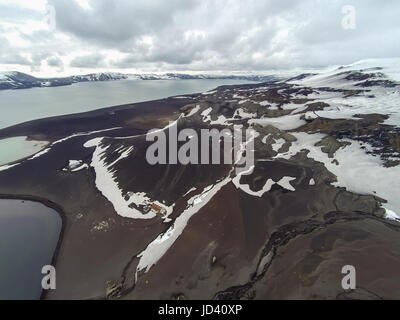 Rare aerial footage of Deceiption Island, Antarctica. Stock Photo