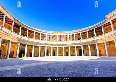 Alhambra of Granada, Spain. Courtyard of the Palace of Charles V Stock Photo