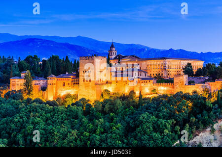 Alhambra of Granada, Spain. Alhambra fortress at twilight. Stock Photo