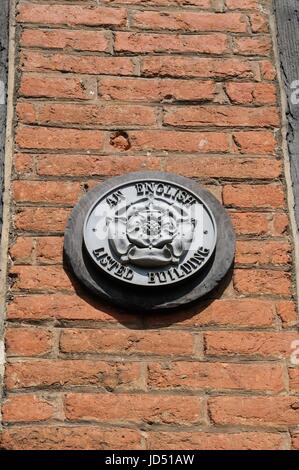 Plaque on Tudor House. Shefford, Bedfordshire Stock Photo