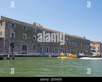 Venice ambulance boat by the hospital on Castello Stock Photo