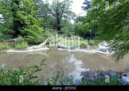 Dinosaur figures in Crystal Palace Park, South Londonr Stock Photo