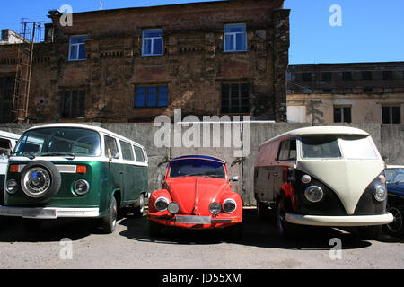 old cars in a backyard in Russia Stock Photo